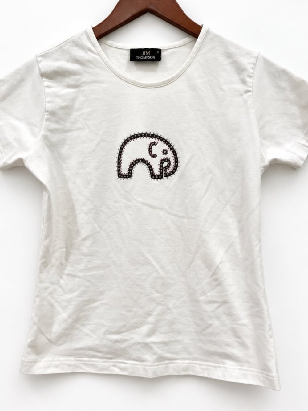 Vintage Y2K Jim Thompson Bedazzled Elephant Baby Tee S Rhinestone McBling